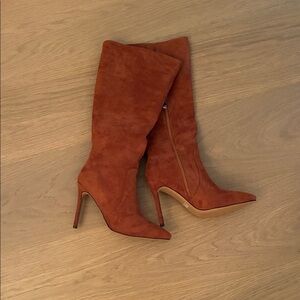 Women's Tan Suede Heeled Boots, Size 7, NWT